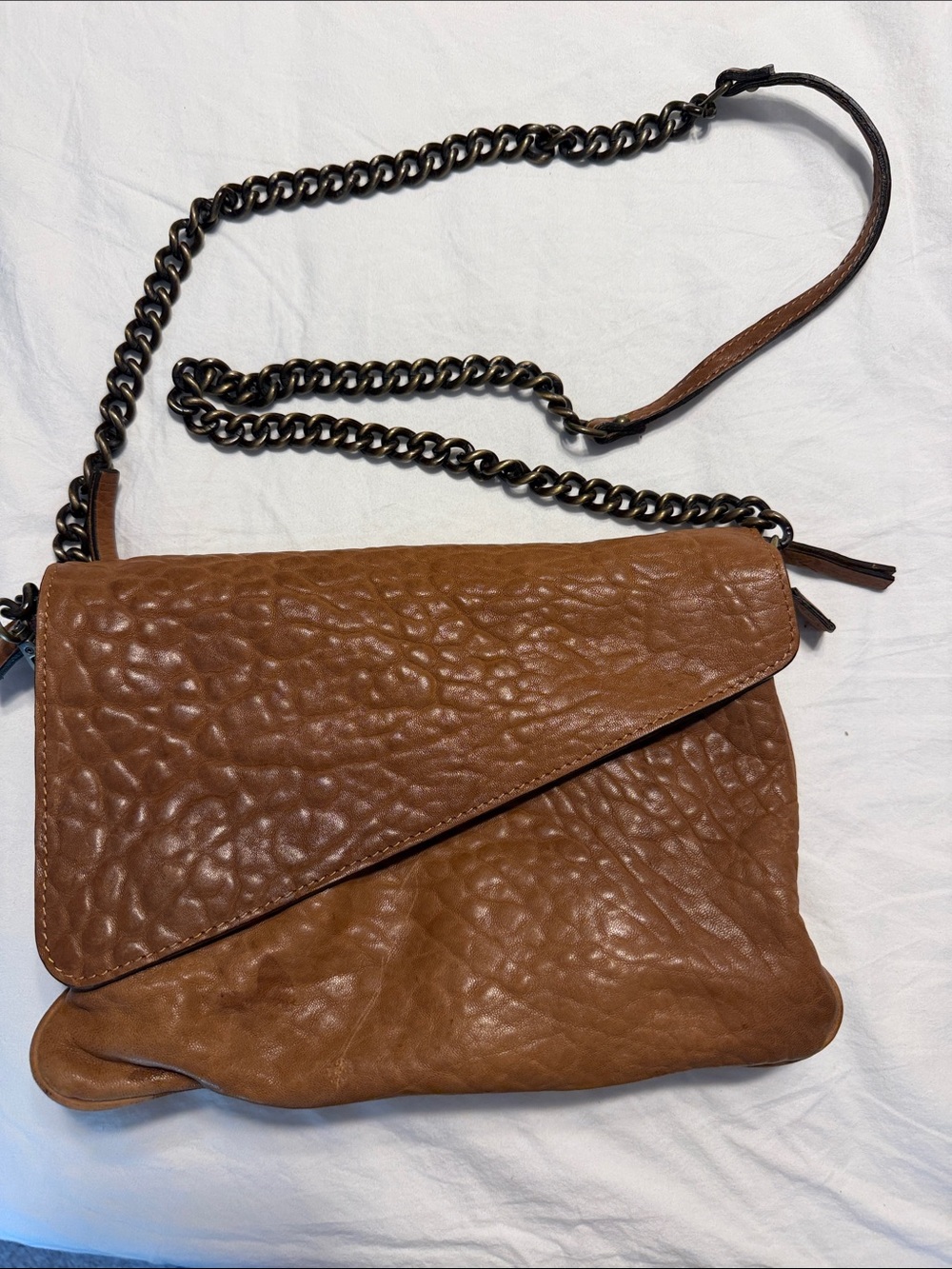 Women's Tan Textured Leather Chain Shoulder Crossbody Bag